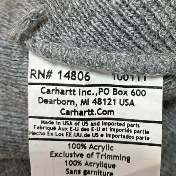 Carhartt Women's Gray Rib Knit Cuffed Snow Winter Bonnet Beanie Hat One Size - Picture 3 of 4